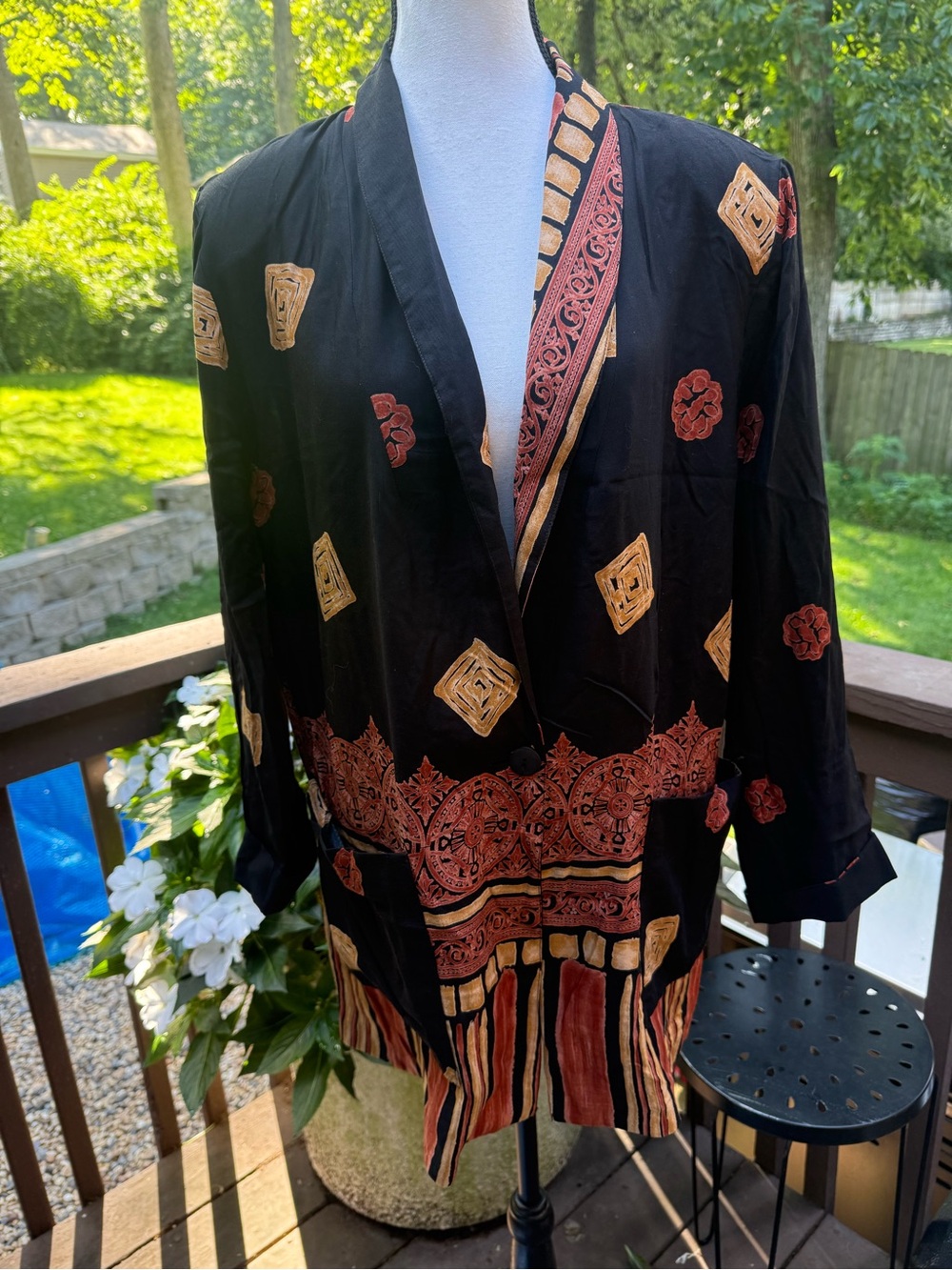 Arthur Michaels Women's Geometric Long Blazer Relaxed Pockets S Dry Clean USA - Picture 2 of 9